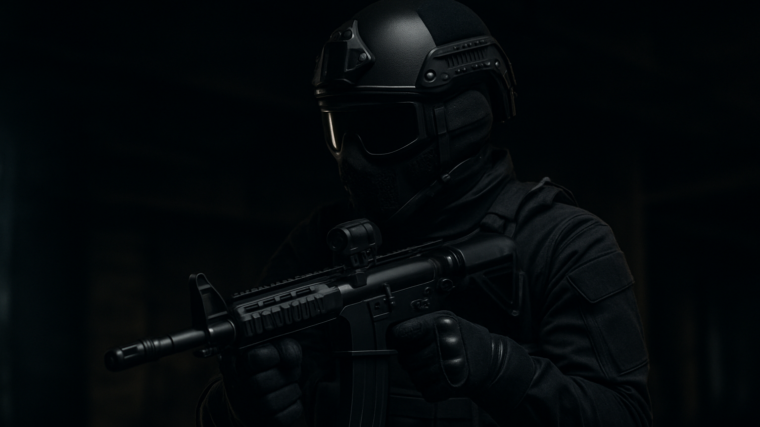 zorg dat zijn gezicht niet herkenbaar is door airsoft equipment 